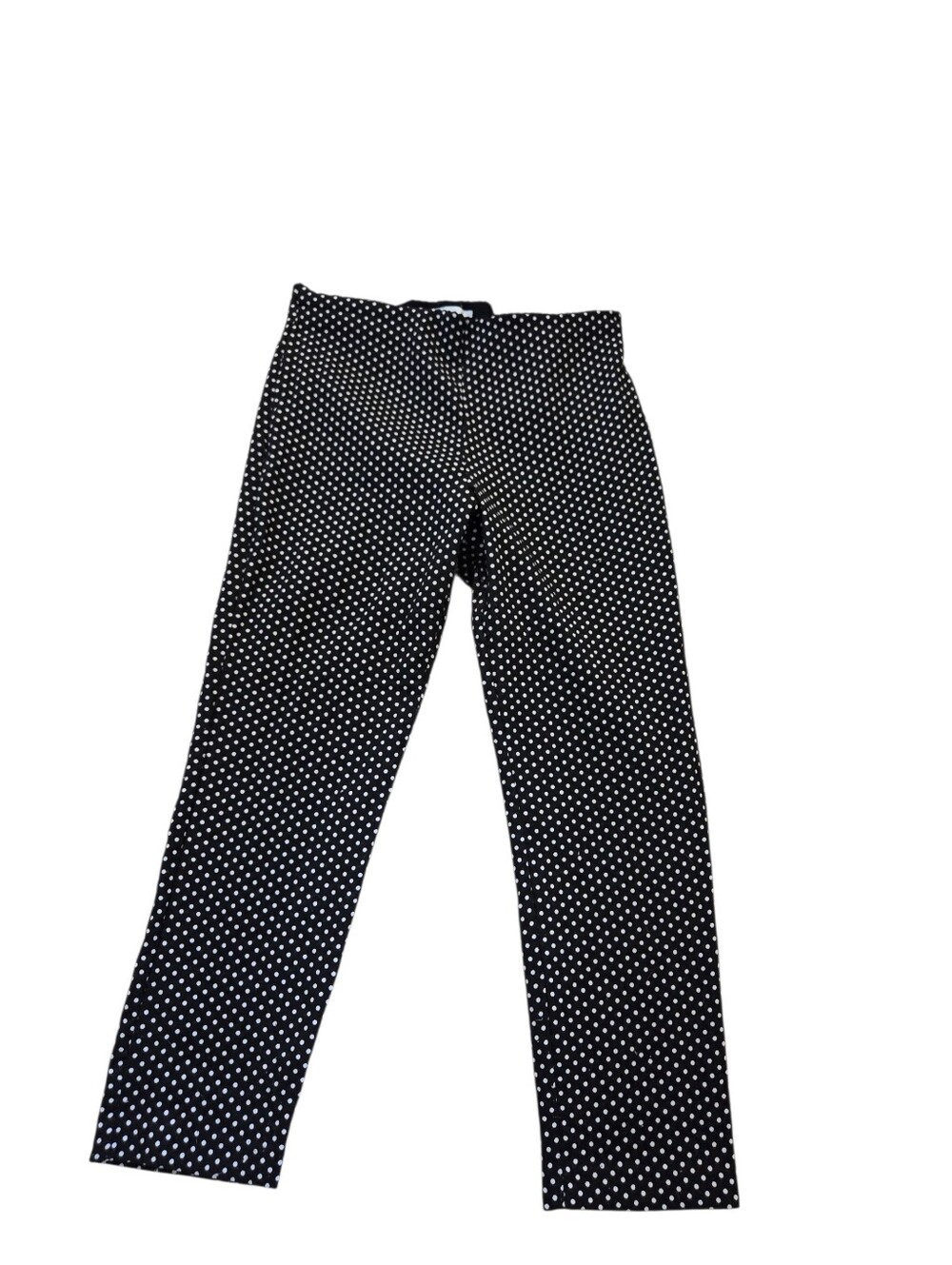 Elle black and white polka dot elastic high waist pull on ponte pants, L. EUC.